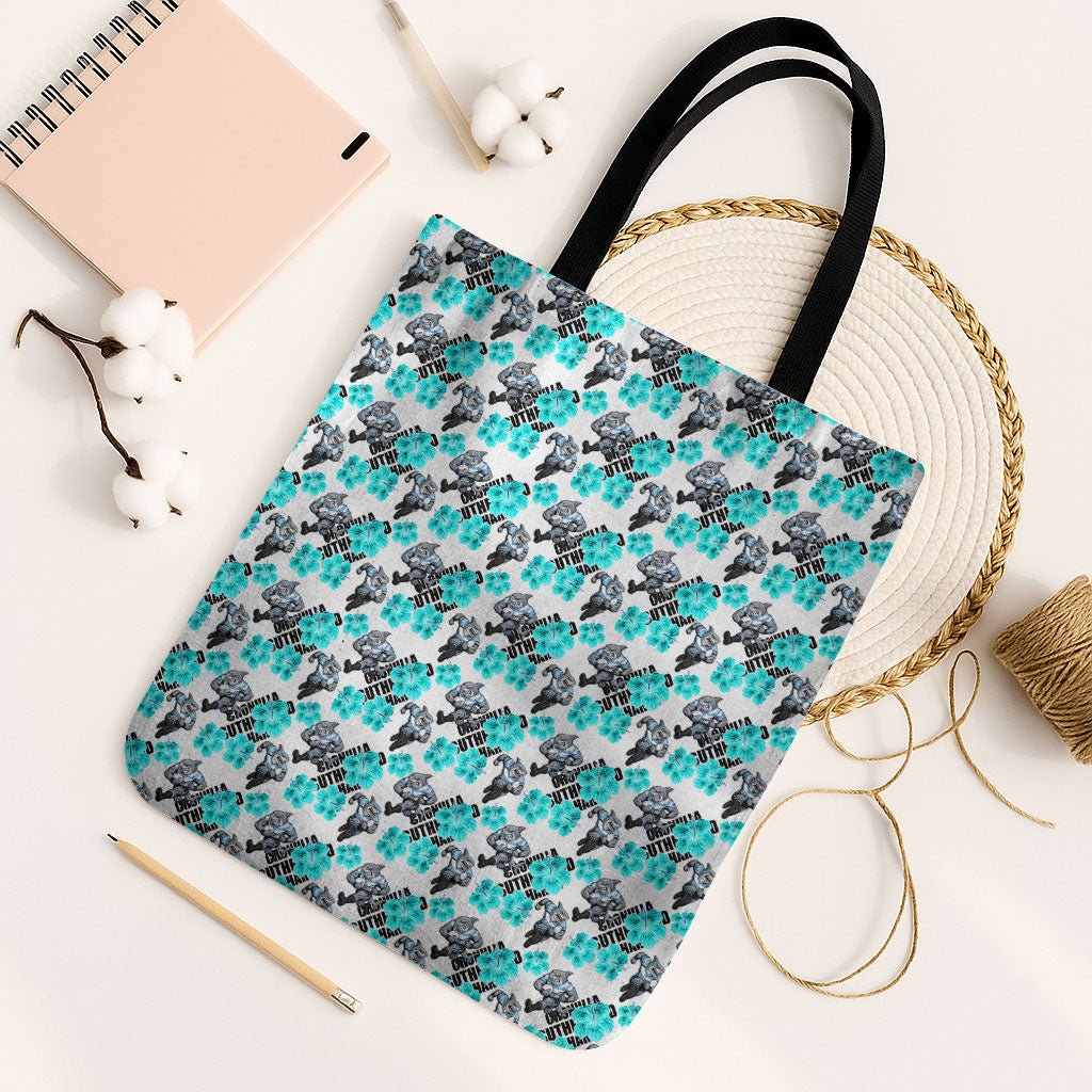 Cronulla-Sutherland Sharks Tote Bag Tropical Hibiscus Floral Seamless Rugby Mascot
