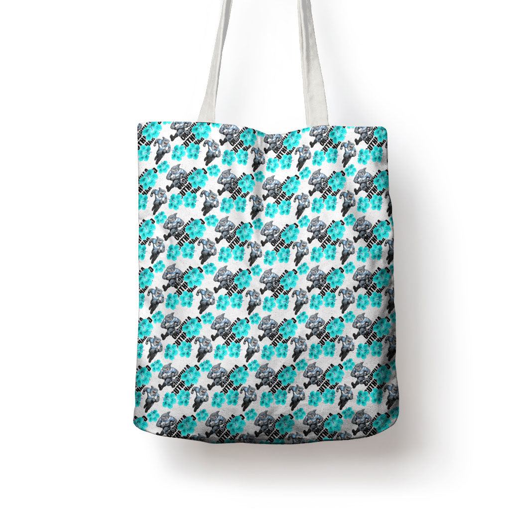 Cronulla-Sutherland Sharks Tote Bag Tropical Hibiscus Floral Seamless Rugby Mascot