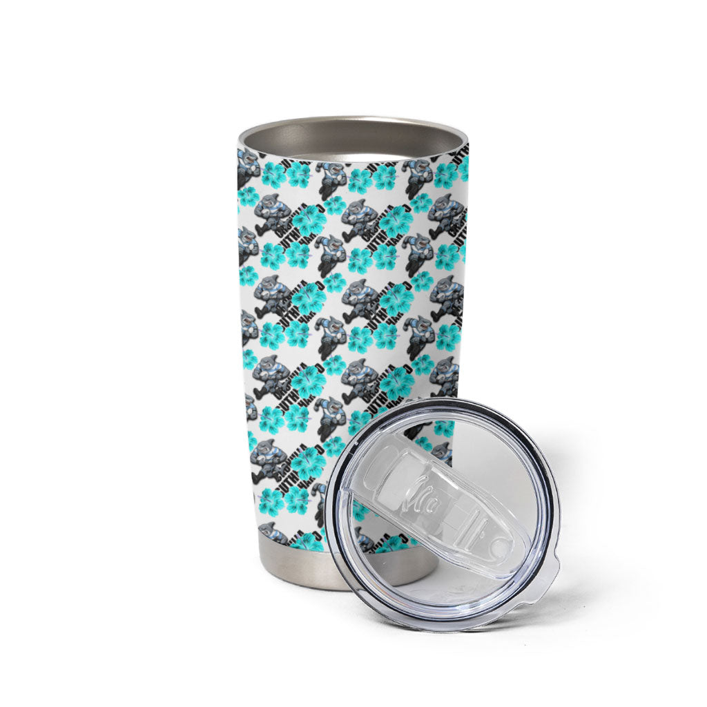 Cronulla-Sutherland Sharks Tumbler Cup Tropical Hibiscus Floral Seamless Rugby Mascot