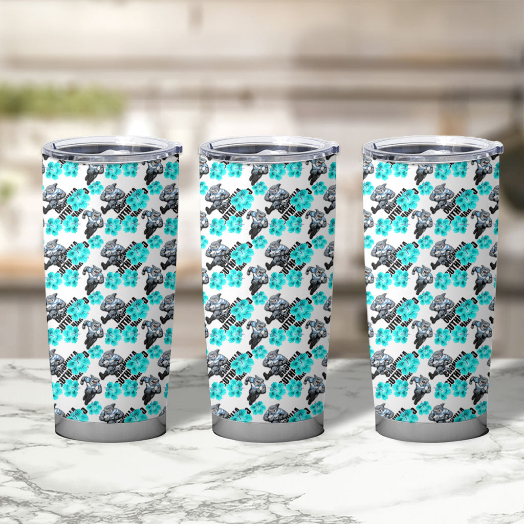 Cronulla-Sutherland Sharks Tumbler Cup Tropical Hibiscus Floral Seamless Rugby Mascot