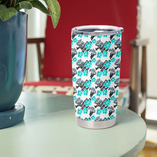 Cronulla-Sutherland Sharks Tumbler Cup Tropical Hibiscus Floral Seamless Rugby Mascot