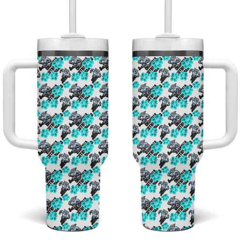 Cronulla-Sutherland Sharks Tumbler With Handle Tropical Hibiscus Floral Seamless Rugby Mascot