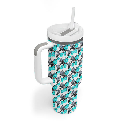 Cronulla-Sutherland Sharks Tumbler With Handle Tropical Hibiscus Floral Seamless Rugby Mascot