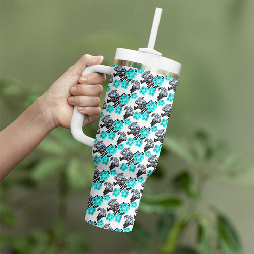 Cronulla-Sutherland Sharks Tumbler With Handle Tropical Hibiscus Floral Seamless Rugby Mascot