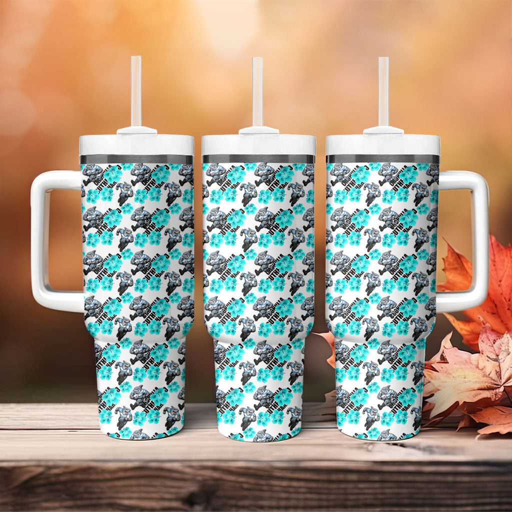 Cronulla-Sutherland Sharks Tumbler With Handle Tropical Hibiscus Floral Seamless Rugby Mascot