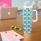 Cronulla-Sutherland Sharks Tumbler With Handle Tropical Hibiscus Floral Seamless Rugby Mascot