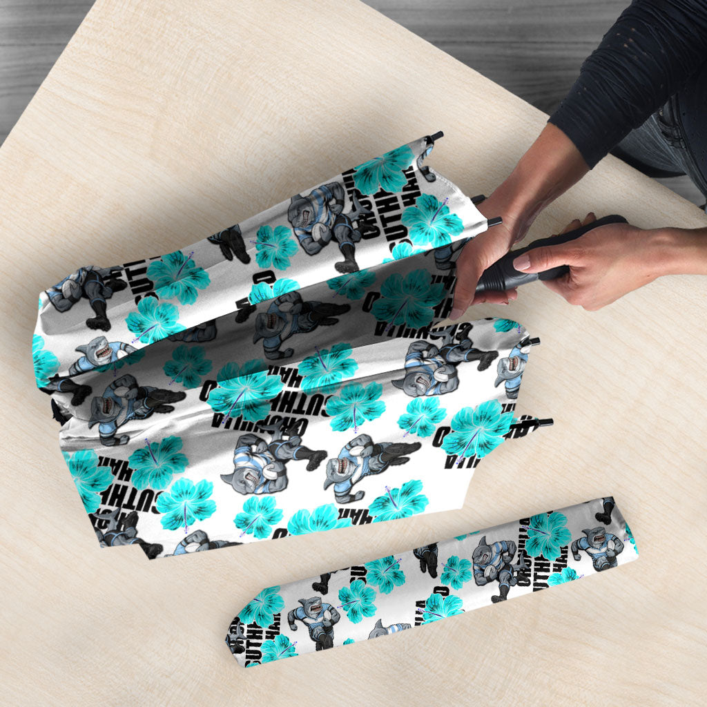 Cronulla-Sutherland Sharks Umbrella Tropical Hibiscus Floral Seamless Rugby Mascot