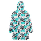 Cronulla-Sutherland Sharks Wearable Blanket Hoodie Tropical Hibiscus Floral Seamless Rugby Mascot