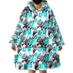 Cronulla-Sutherland Sharks Wearable Blanket Hoodie Tropical Hibiscus Floral Seamless Rugby Mascot