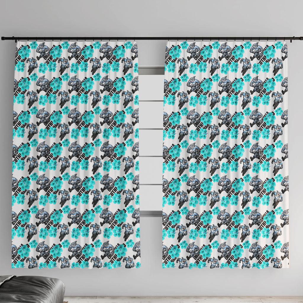 Cronulla-Sutherland Sharks Window Curtain Tropical Hibiscus Floral Seamless Rugby Mascot