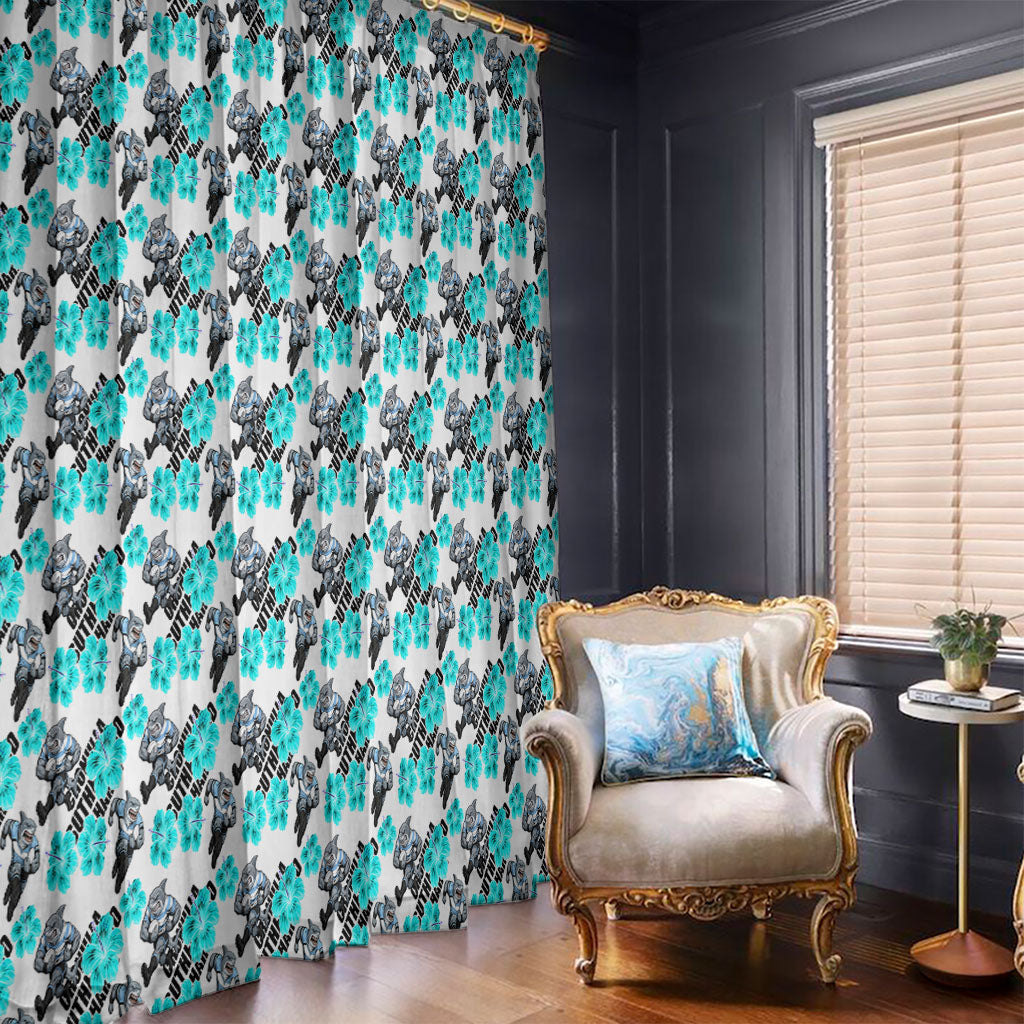 Cronulla-Sutherland Sharks Window Curtain Tropical Hibiscus Floral Seamless Rugby Mascot