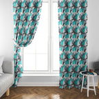 Cronulla-Sutherland Sharks Window Curtain Tropical Hibiscus Floral Seamless Rugby Mascot