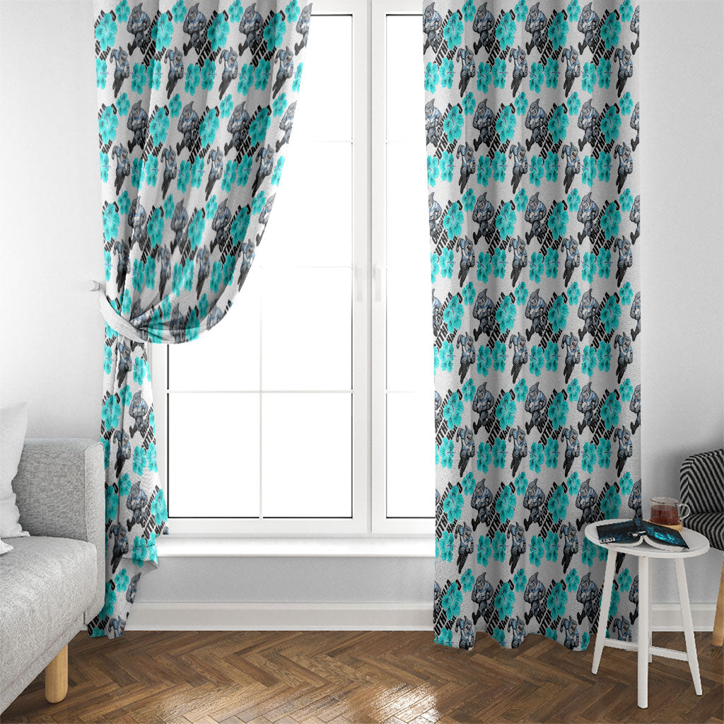 Cronulla-Sutherland Sharks Window Curtain Tropical Hibiscus Floral Seamless Rugby Mascot
