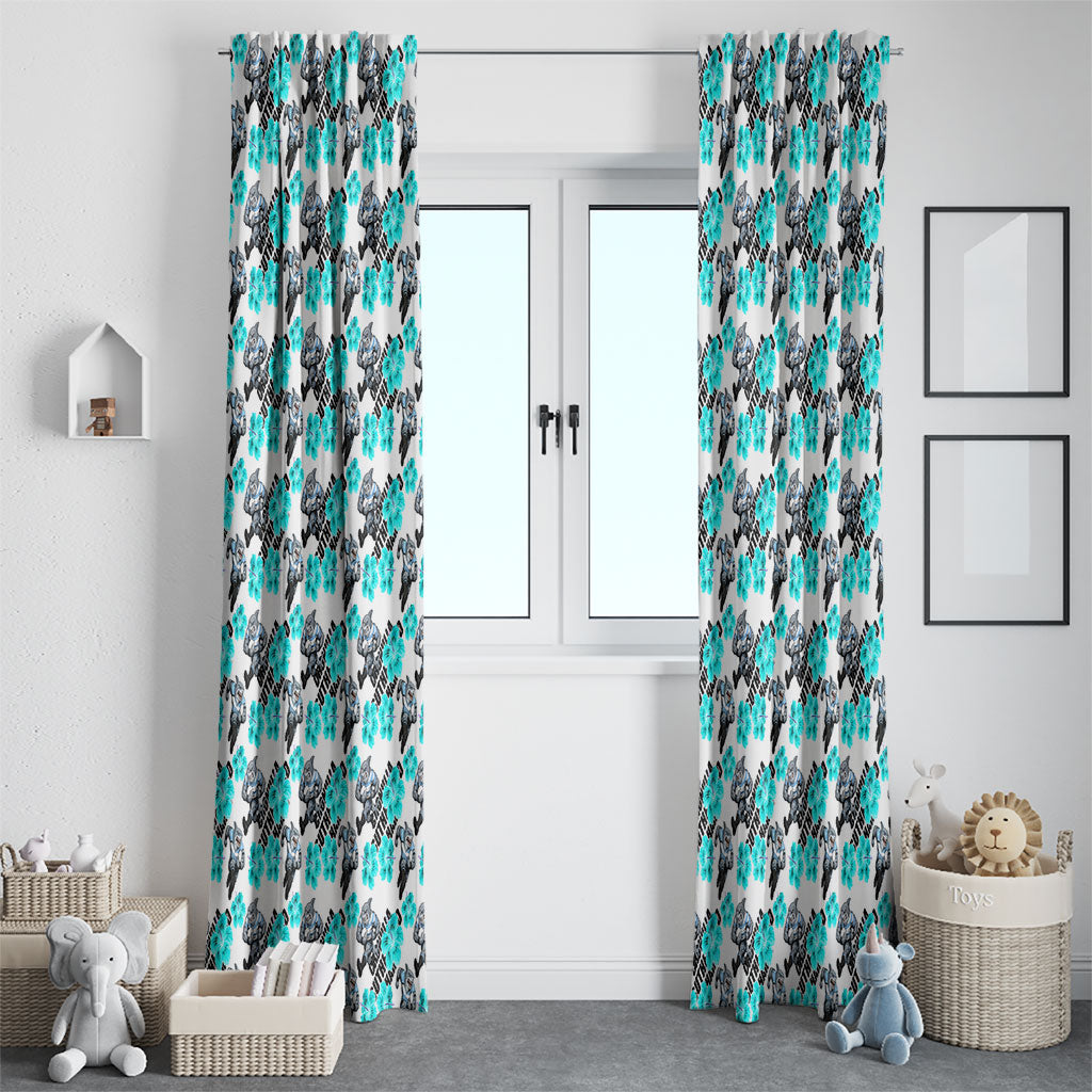 Cronulla-Sutherland Sharks Window Curtain Tropical Hibiscus Floral Seamless Rugby Mascot