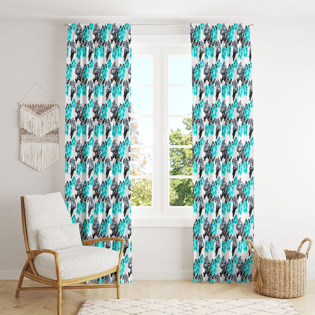Cronulla-Sutherland Sharks Window Curtain Tropical Hibiscus Floral Seamless Rugby Mascot