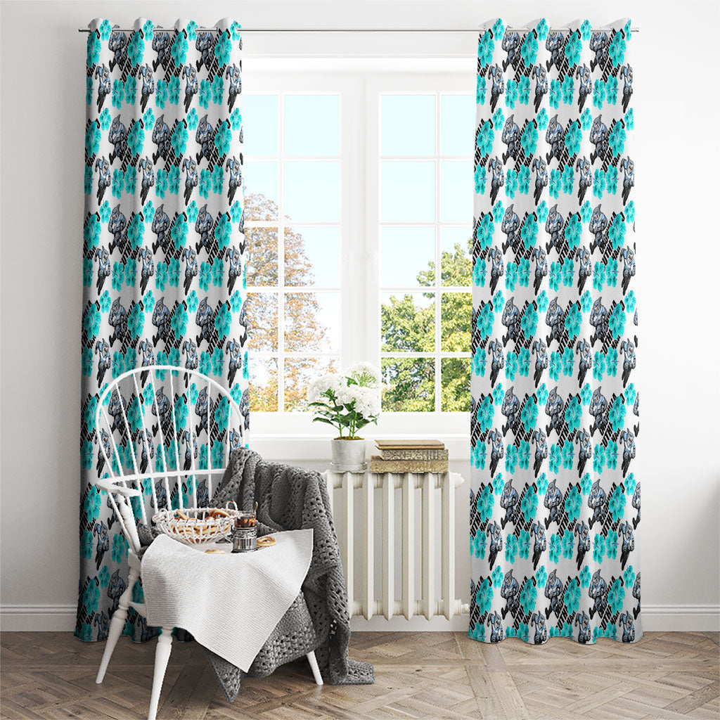 Cronulla-Sutherland Sharks Window Curtain Tropical Hibiscus Floral Seamless Rugby Mascot