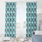 Cronulla-Sutherland Sharks Window Curtain Tropical Hibiscus Floral Seamless Rugby Mascot