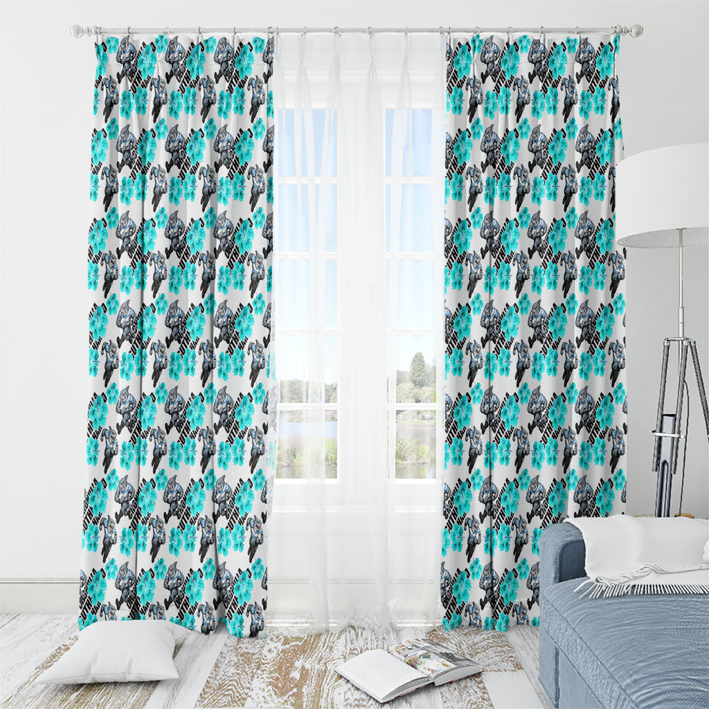 Cronulla-Sutherland Sharks Window Curtain Tropical Hibiscus Floral Seamless Rugby Mascot