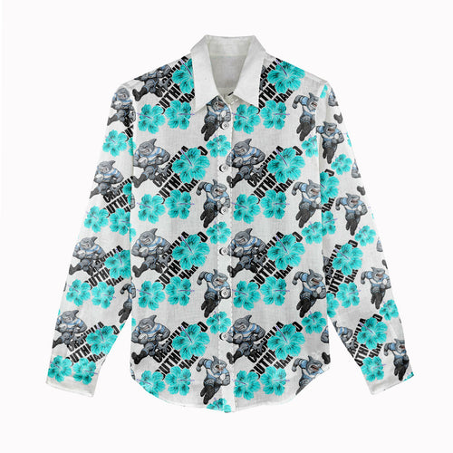 Cronulla-Sutherland Sharks Women Casual Shirt Tropical Hibiscus Floral Seamless Rugby Mascot