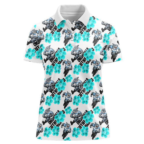 Cronulla-Sutherland Sharks Women Polo Shirt Tropical Hibiscus Floral Seamless Rugby Mascot