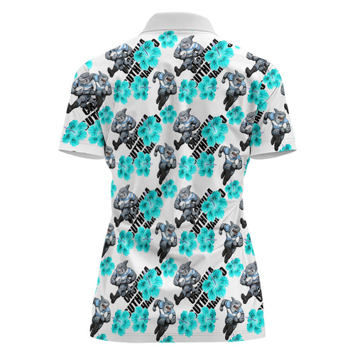 Cronulla-Sutherland Sharks Women Polo Shirt Tropical Hibiscus Floral Seamless Rugby Mascot