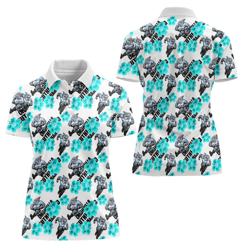 Cronulla-Sutherland Sharks Women Polo Shirt Tropical Hibiscus Floral Seamless Rugby Mascot
