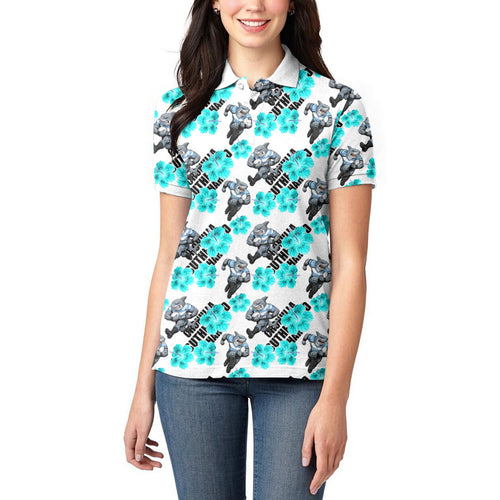 Cronulla-Sutherland Sharks Women Polo Shirt Tropical Hibiscus Floral Seamless Rugby Mascot