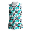 Cronulla-Sutherland Sharks Women Sleeveless Polo Shirt Tropical Hibiscus Floral Seamless Rugby Mascot