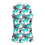 Cronulla-Sutherland Sharks Women Sleeveless Polo Shirt Tropical Hibiscus Floral Seamless Rugby Mascot