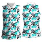Cronulla-Sutherland Sharks Women Sleeveless Polo Shirt Tropical Hibiscus Floral Seamless Rugby Mascot
