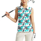 Cronulla-Sutherland Sharks Women Sleeveless Polo Shirt Tropical Hibiscus Floral Seamless Rugby Mascot