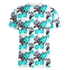 Cronulla-Sutherland Sharks Women V-Neck T-Shirt Tropical Hibiscus Floral Seamless Rugby Mascot