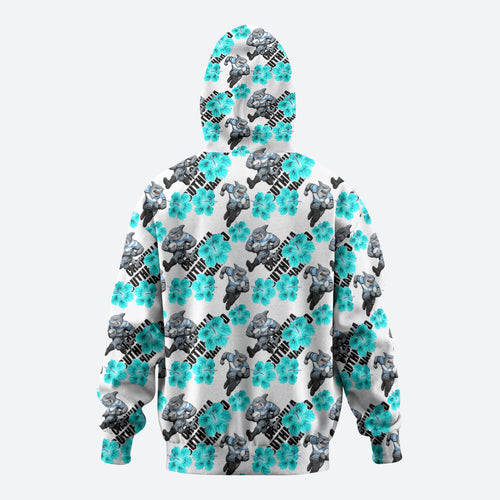 Cronulla-Sutherland Sharks Zip Hoodie Tropical Hibiscus Floral Seamless Rugby Mascot