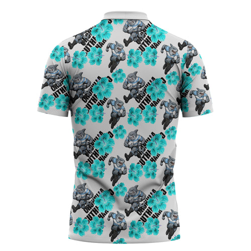 Cronulla-Sutherland Sharks Zipper Polo Shirt Tropical Hibiscus Floral Seamless Rugby Mascot