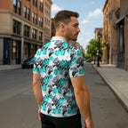 Cronulla-Sutherland Sharks Zipper Polo Shirt Tropical Hibiscus Floral Seamless Rugby Mascot