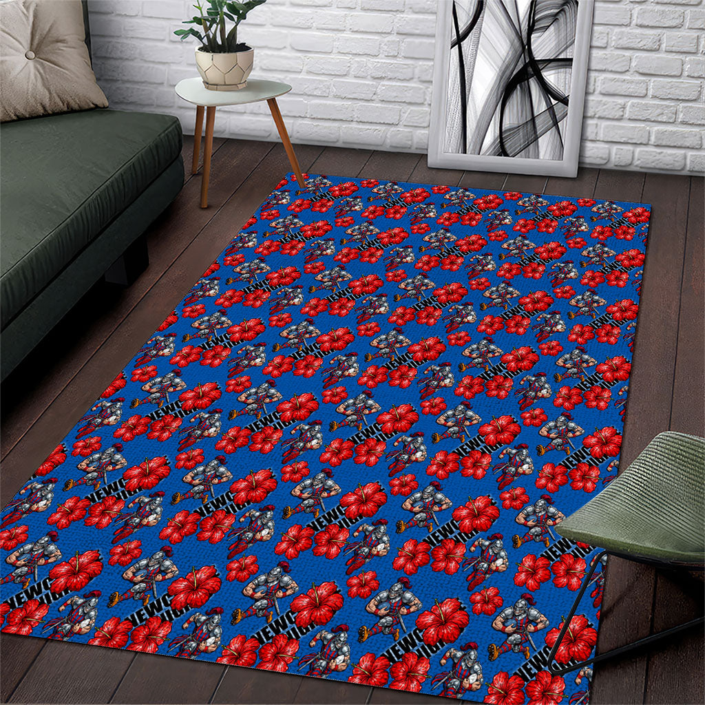 Newcastle Knights Area Rug Tropical Hibiscus Floral Seamless Rugby Mascot
