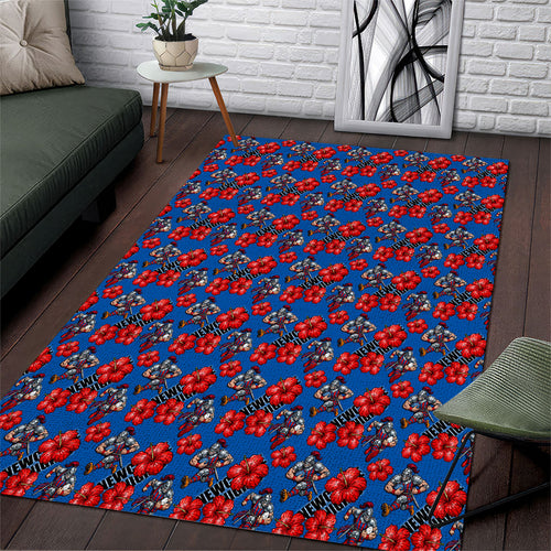 Newcastle Knights Area Rug Tropical Hibiscus Floral Seamless Rugby Mascot