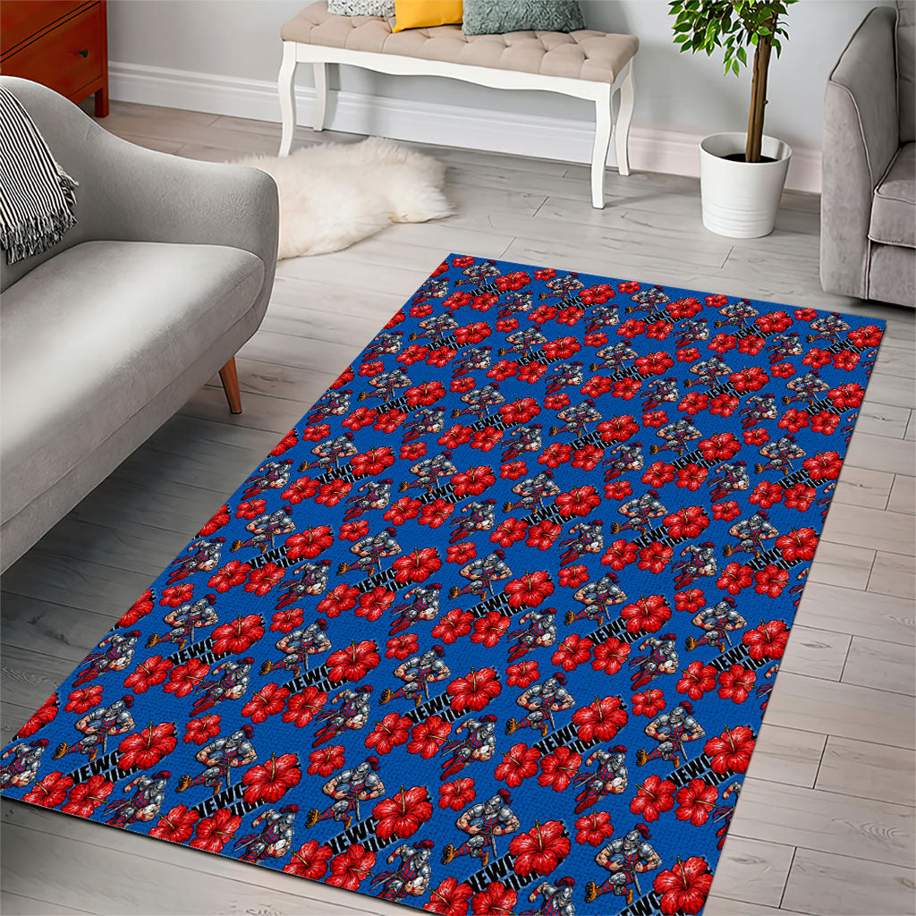 Newcastle Knights Area Rug Tropical Hibiscus Floral Seamless Rugby Mascot