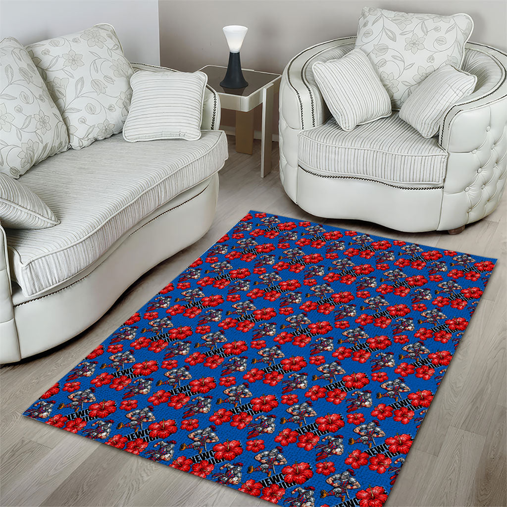 Newcastle Knights Area Rug Tropical Hibiscus Floral Seamless Rugby Mascot