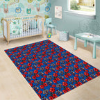 Newcastle Knights Area Rug Tropical Hibiscus Floral Seamless Rugby Mascot