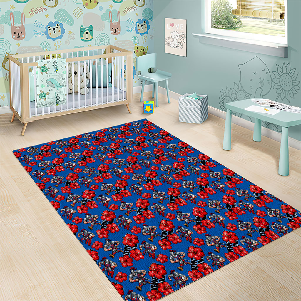 Newcastle Knights Area Rug Tropical Hibiscus Floral Seamless Rugby Mascot