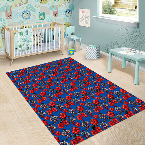 Newcastle Knights Area Rug Tropical Hibiscus Floral Seamless Rugby Mascot