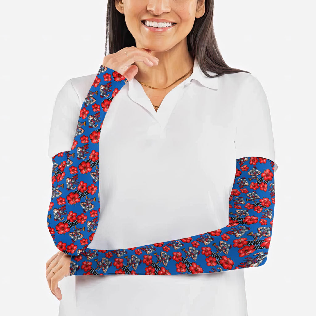 Newcastle Knights Arm Sleeves Tropical Hibiscus Floral Seamless Rugby Mascot