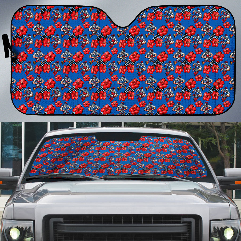 Newcastle Knights Auto Sun Shade Tropical Hibiscus Floral Seamless Rugby Mascot