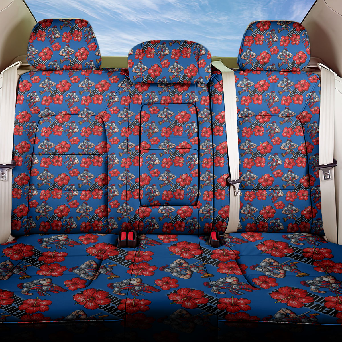 Newcastle Knights Back Car Seat Cover Tropical Hibiscus Floral Seamless Rugby Mascot