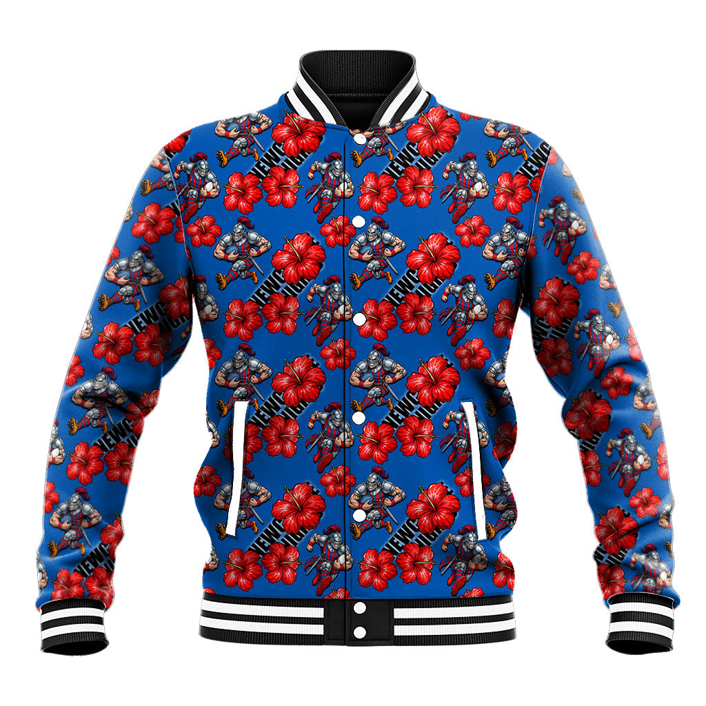 Newcastle Knights Baseball Jacket Tropical Hibiscus Floral Seamless Rugby Mascot