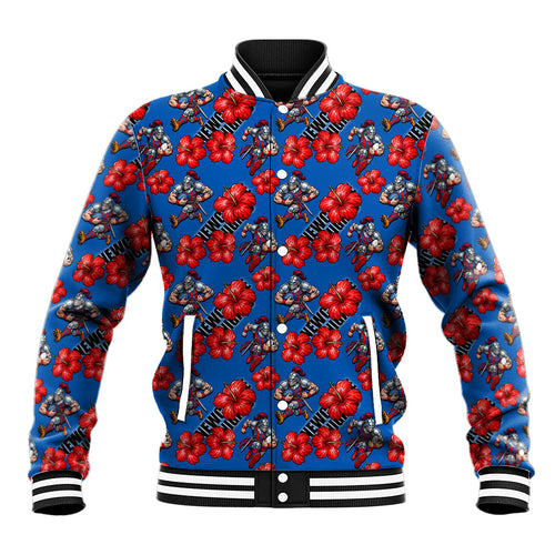 Newcastle Knights Baseball Jacket Tropical Hibiscus Floral Seamless Rugby Mascot