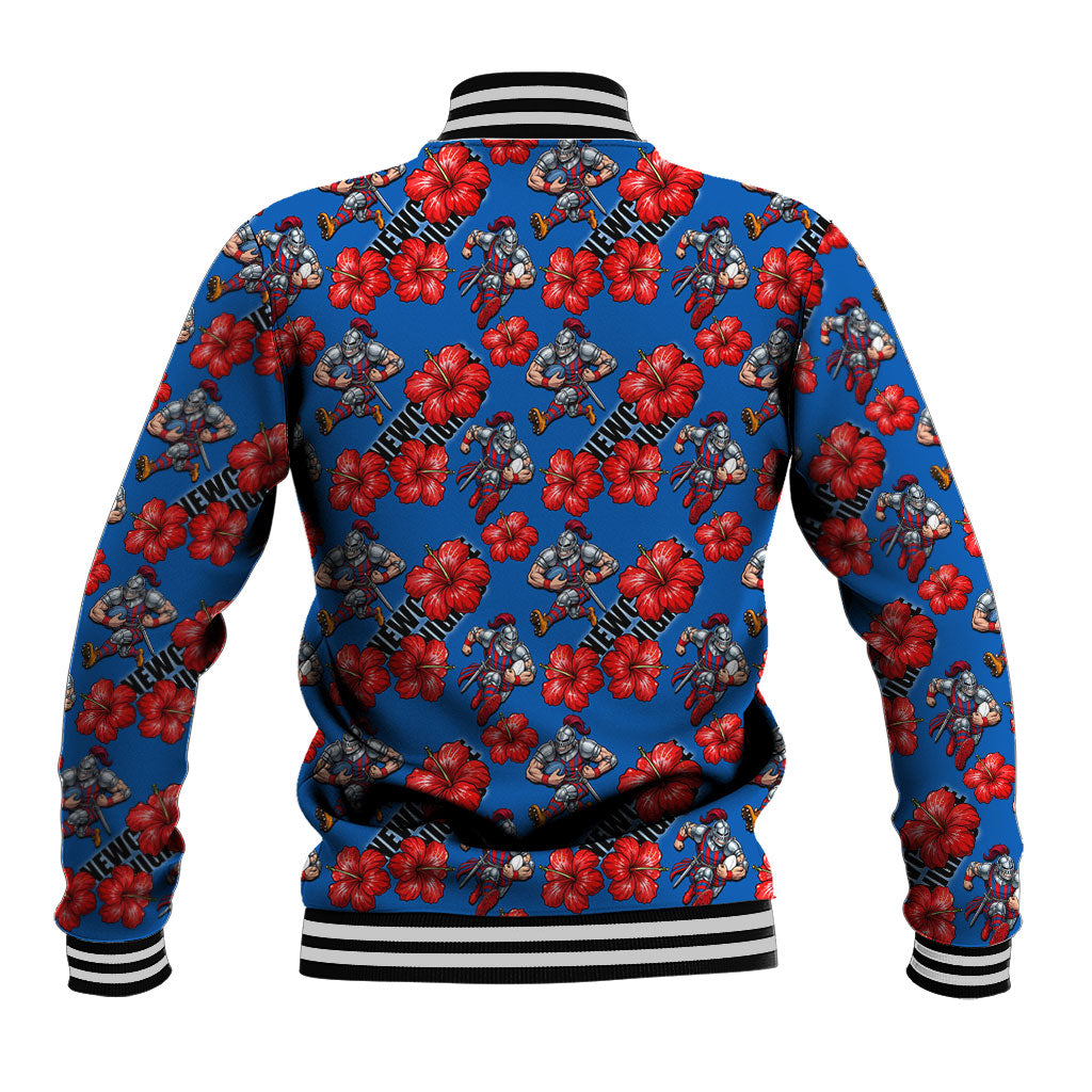 Newcastle Knights Baseball Jacket Tropical Hibiscus Floral Seamless Rugby Mascot