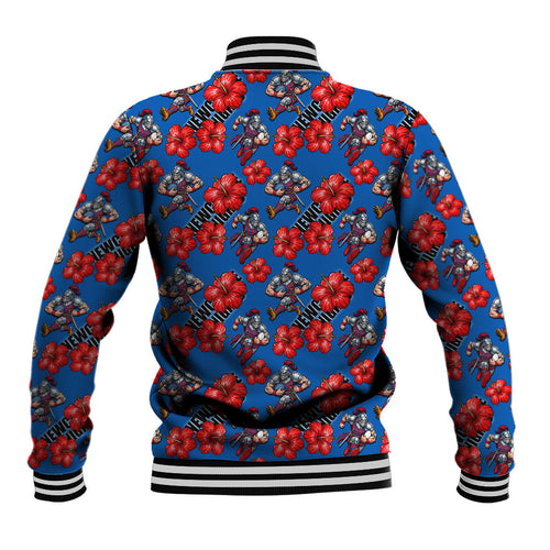 Newcastle Knights Baseball Jacket Tropical Hibiscus Floral Seamless Rugby Mascot