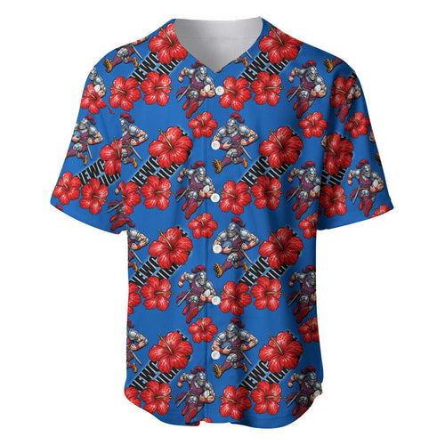 Newcastle Knights Baseball Jersey Tropical Hibiscus Floral Seamless Rugby Mascot